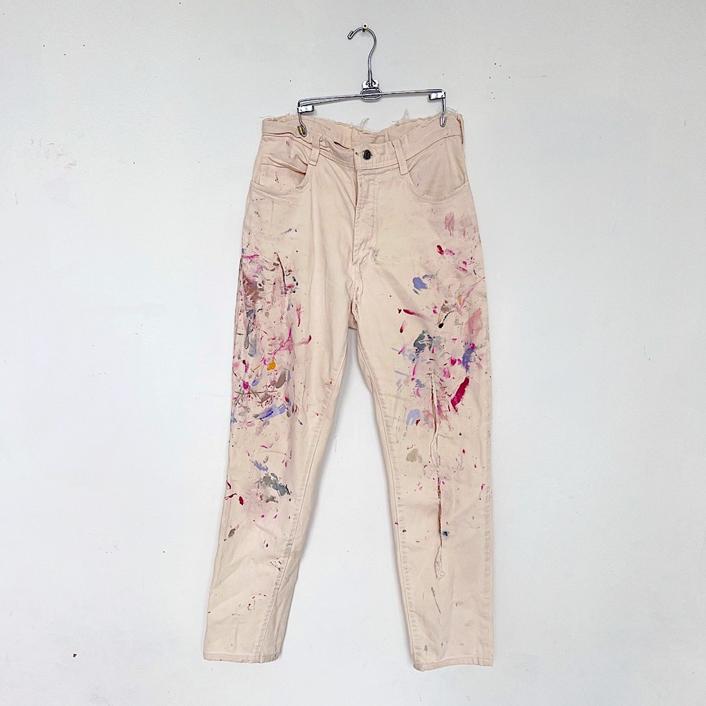 Vintage Distressed, High-waist Paint Splatter Parasuco Pink Denim
